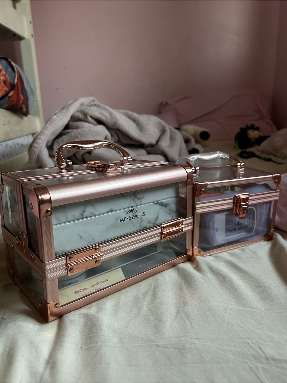 Impressions Rose Gold and Clear Acrylic Makeup Train Case